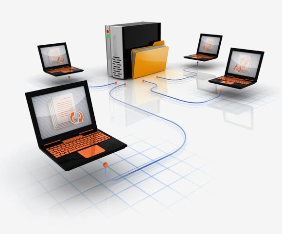 multiple laptop computers connected to a network